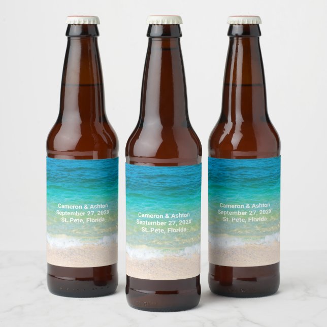 Tropical Blue Green Water Wedding Event Beer Bottle Label (Bottles)