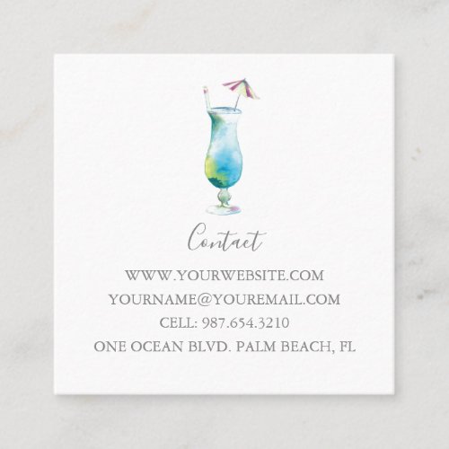 Tropical Blue Hawaii Cocktail Square Business Card