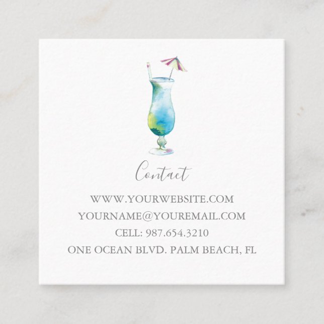 Tropical Blue Hawaii Cocktail Square Business Card (Front)