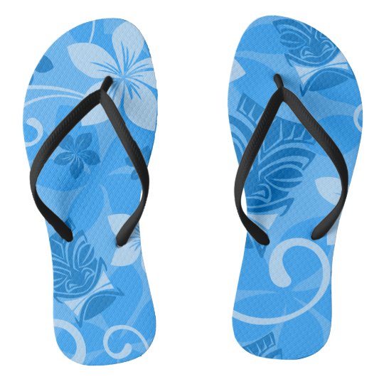 Tropical Blue Hawaiian Tiki Masks Flip Flops | Zazzle.com