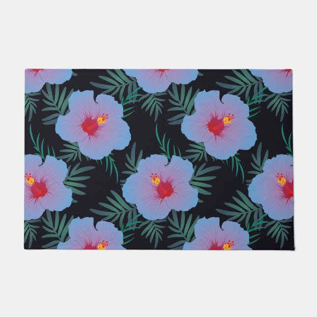Tropical blue hibiscus dark base doormat (Front)