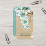 Tropical Blue Hibiscus Flowers And Swirls Rustic Business Card at Zazzle