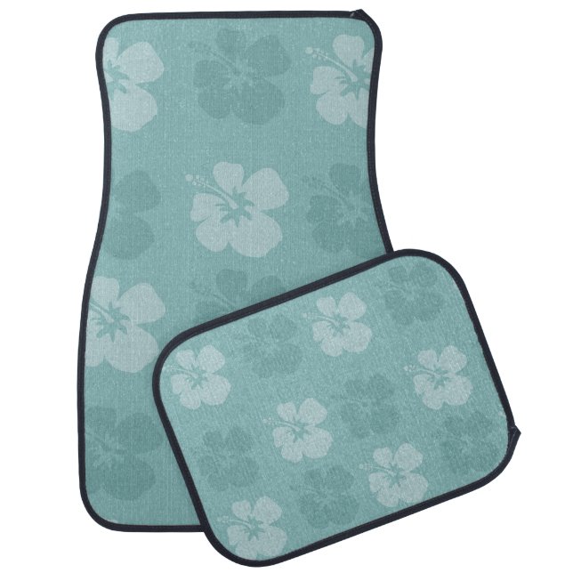 Tropical Blue Hibiscus Flowers Car Mat (Set)