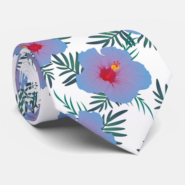 Tropical blue hibiscus neck tie (Rolled)