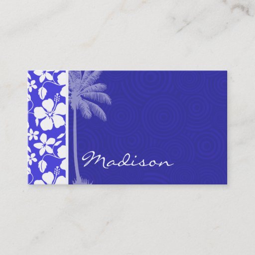 Customizable Tropical Blue Hibiscus; Palm Business Cards