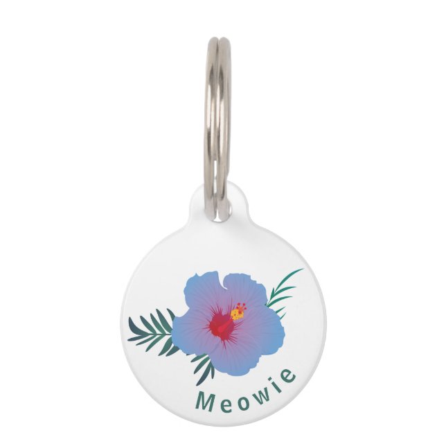 Tropical blue hibiscus pet ID tag (Front)