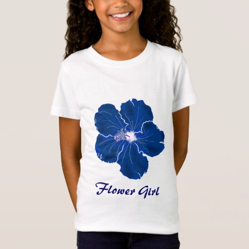 Tropical Blue Hibiscus Wedding Flower Girl T_Shirt