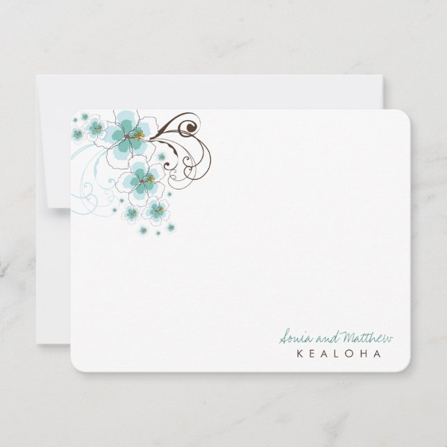 Tropical Blue Hibiscus Wedding Thank You Note Card (Front)