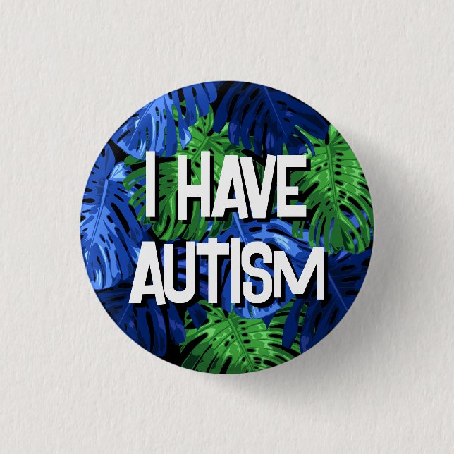 Tropical Blue Jungle Leaves Mens Autism Button (Front)