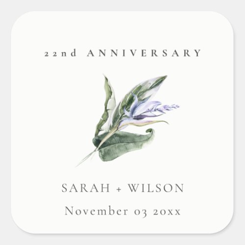 Tropical Blue Leafy Floral Any Age Anniversary Square Sticker