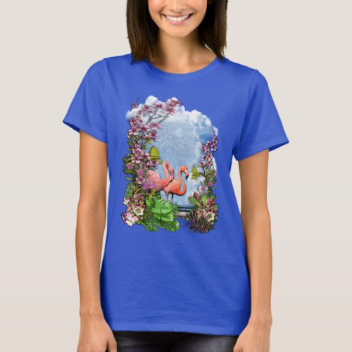 Tropical Blue Marble Flamingo Palace T_Shirt