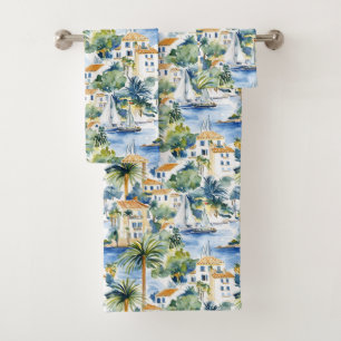 Tropical Blue Mediterranean   Bath Towel Set