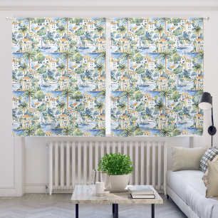 Tropical Blue Mediterranean Sheer Curtains