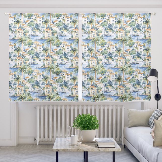 Tropical Blue Mediterranean   Sheer Curtains (Living Room)