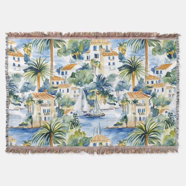 Tropical Blue Mediterranean   Throw Blanket (Front)