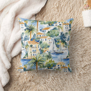 Tropical Blue Mediterranean Throw Pillow