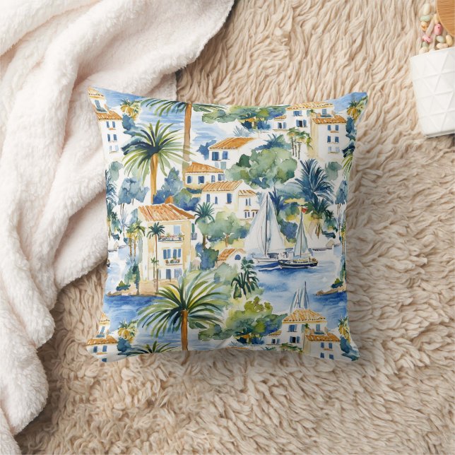 Tropical Blue Mediterranean   Throw Pillow (Blanket)