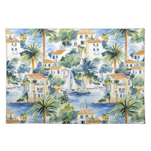 Tropical Blue Mediterranean Wedding Cloth Placemat