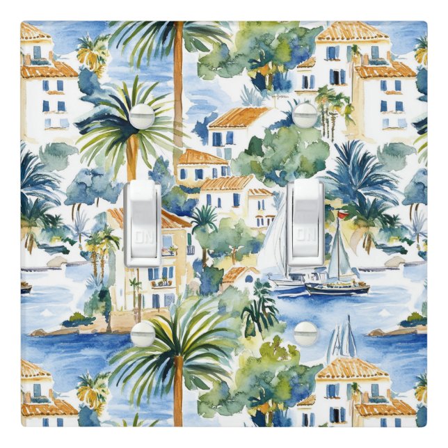 Tropical Blue Mediterranean Wedding Light Switch Cover (In Situ)