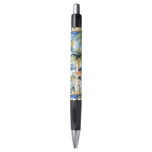 Tropical Blue Mediterranean Wedding Pen (Front Vertical)