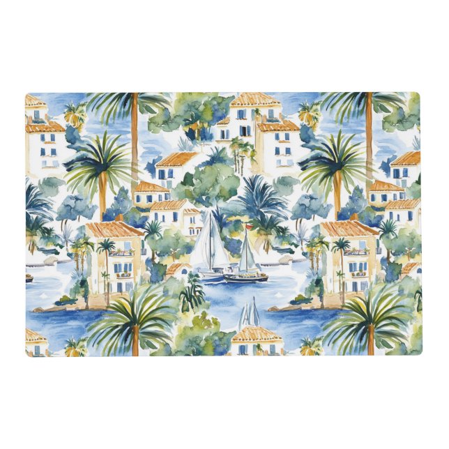 Tropical Blue Mediterranean Wedding Placemat (Front)
