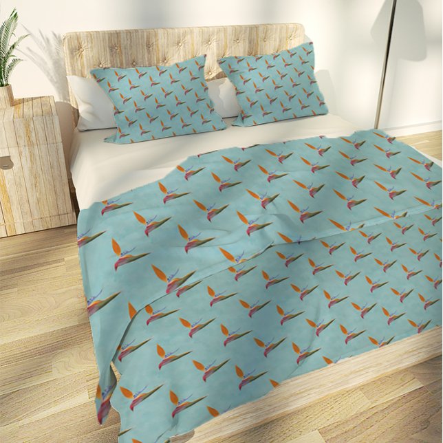 Tropical Blue Modern Bird of Paradise Hand-Drawn Duvet Cover (Creator Uploaded)