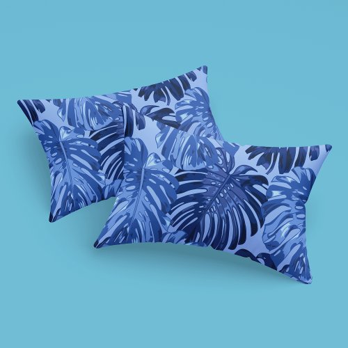 Tropical Blue Monstera Jungle Leaves Pattern Pillow Case