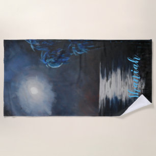 Tropical Blue Moon Reflections Beach Towel
