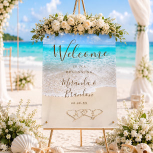Tropical Blue Ocean Beach Acrylic Wedding Sign
