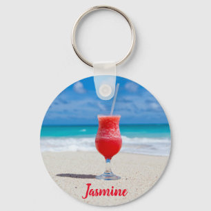 Tropical Blue Ocean Beach Bliss Custom Name Keychain