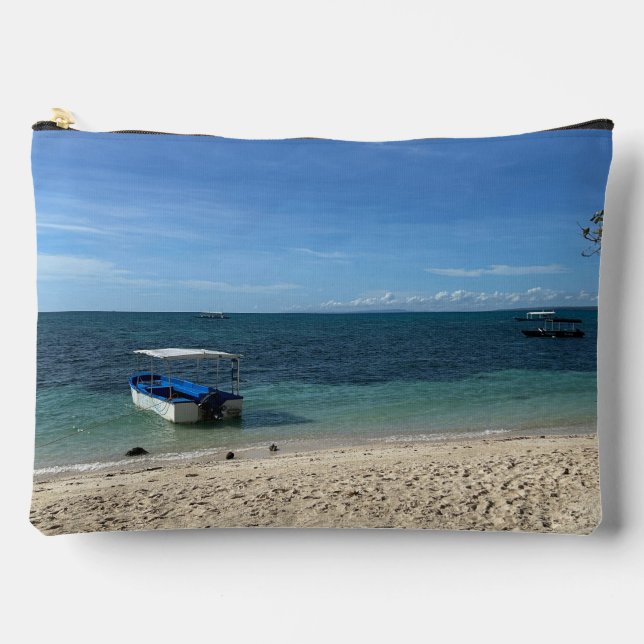 Tropical Blue Ocean Beach & Boat: Summer Vibe Accessory Pouch (Front)