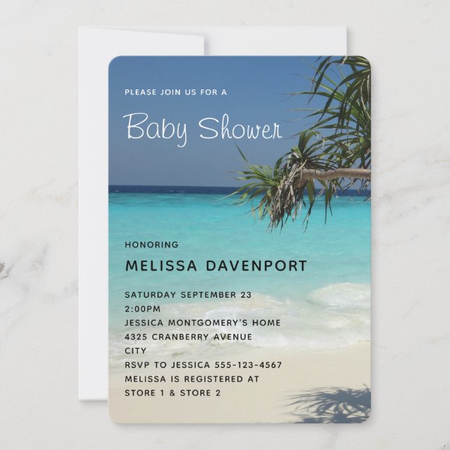 Tropical Blue Ocean Beach Scene Photo Baby Shower Invitation (Front)
