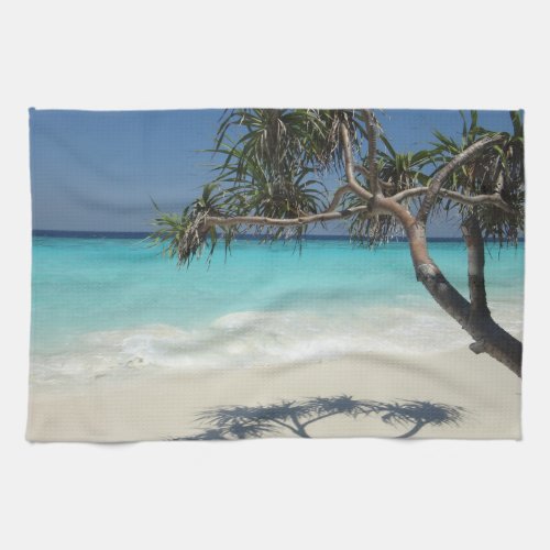 Tropical Blue Ocean Beach Scene Photo Kitchen Towel