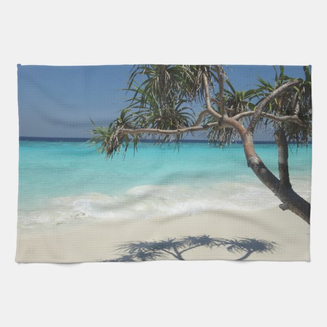 Tropical Blue Ocean Beach Scene Photo Kitchen Towel (Horizontal)