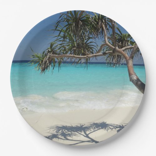 Tropical Blue Ocean Beach Scene Photo Paper Plates