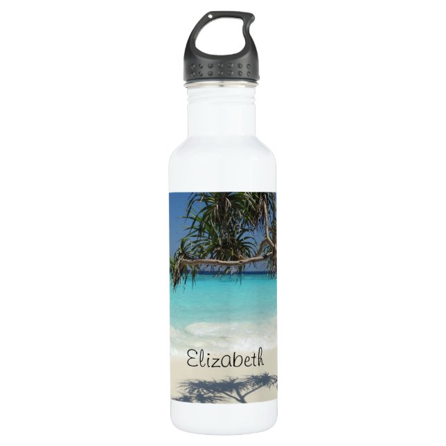  Tropical Blue Ocean Beach Scene Photo Stainless Steel Water Bottle (Front)