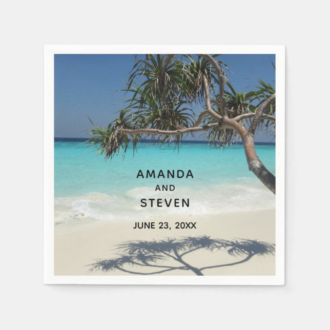 Tropical Blue Ocean Beach Scene Photo Wedding Napkins (Front)