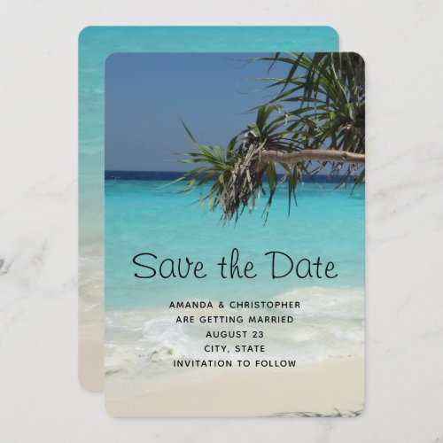 Tropical Blue Ocean Beach Scene Photo Wedding Save The Date