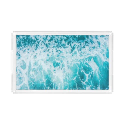 Tropical Blue Ocean Waves Acrylic Tray