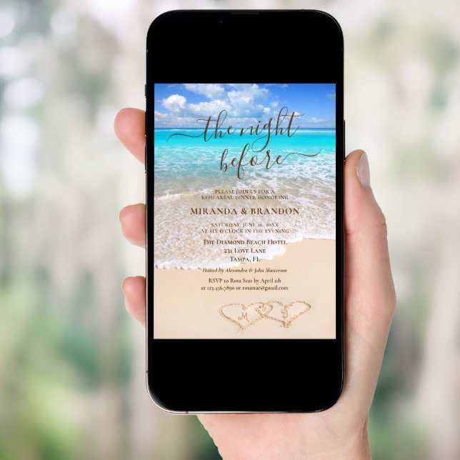 Tropical Blue Ocean Waves Beach Rehearsal Dinner Invitation (Front Digital)