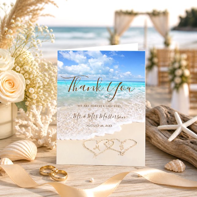 Tropical Blue Ocean Waves Beach Wedding Thank You Card (Creator Uploaded)