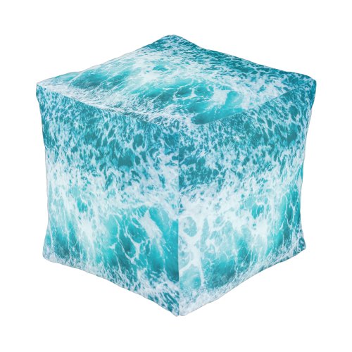 Tropical Blue Ocean Waves Cube Pouf