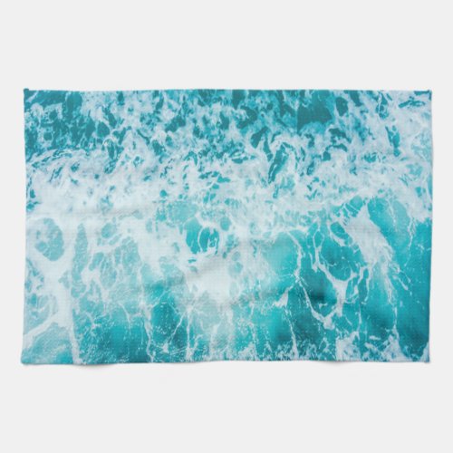 Tropical Blue Ocean Waves Kitchen Towel