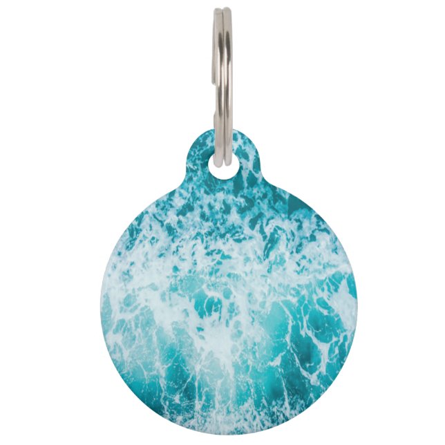 Tropical Blue Ocean Waves Pet ID Tag (Front)