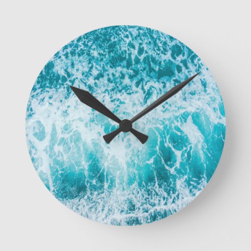 Tropical Blue Ocean Waves Round Clock