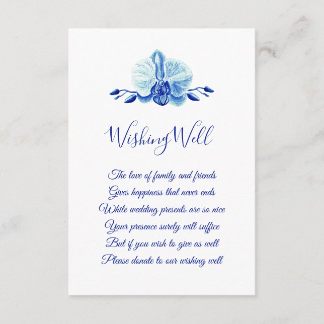 Tropical Blue Orchid Wedding Wishing Well Enclosure Card (Front)