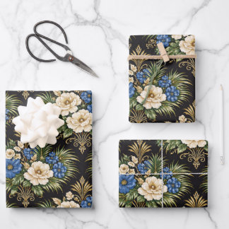 Tropical Blue Palm Floral Wrapping Paper Sheets
