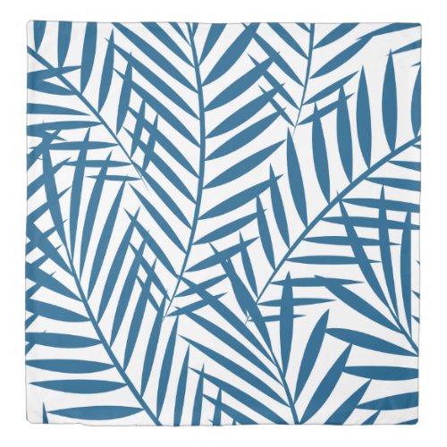 Tropical blue palm leaf duvet cover