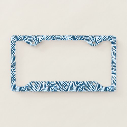 Tropical blue palm leaf license plate frame