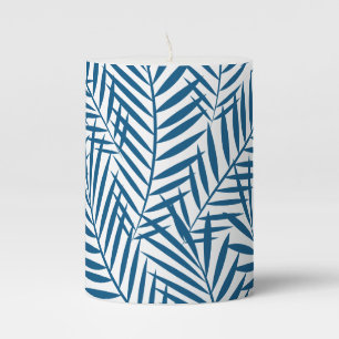 Tropical blue palm leaf pillar candle